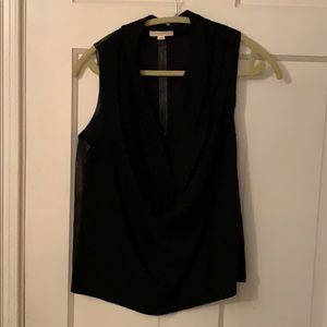 Black knit and leather sleeveless top